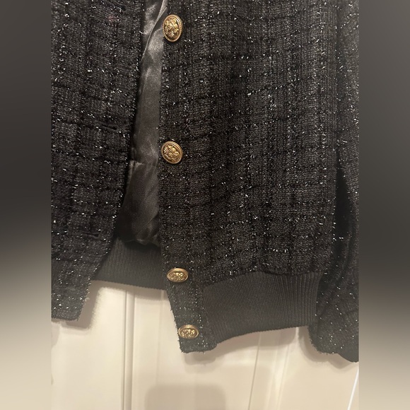 NWT Strut & Bolt Meredith Metallic Tweed Bomber Jacket Black Size Small - Picture 3 of 7